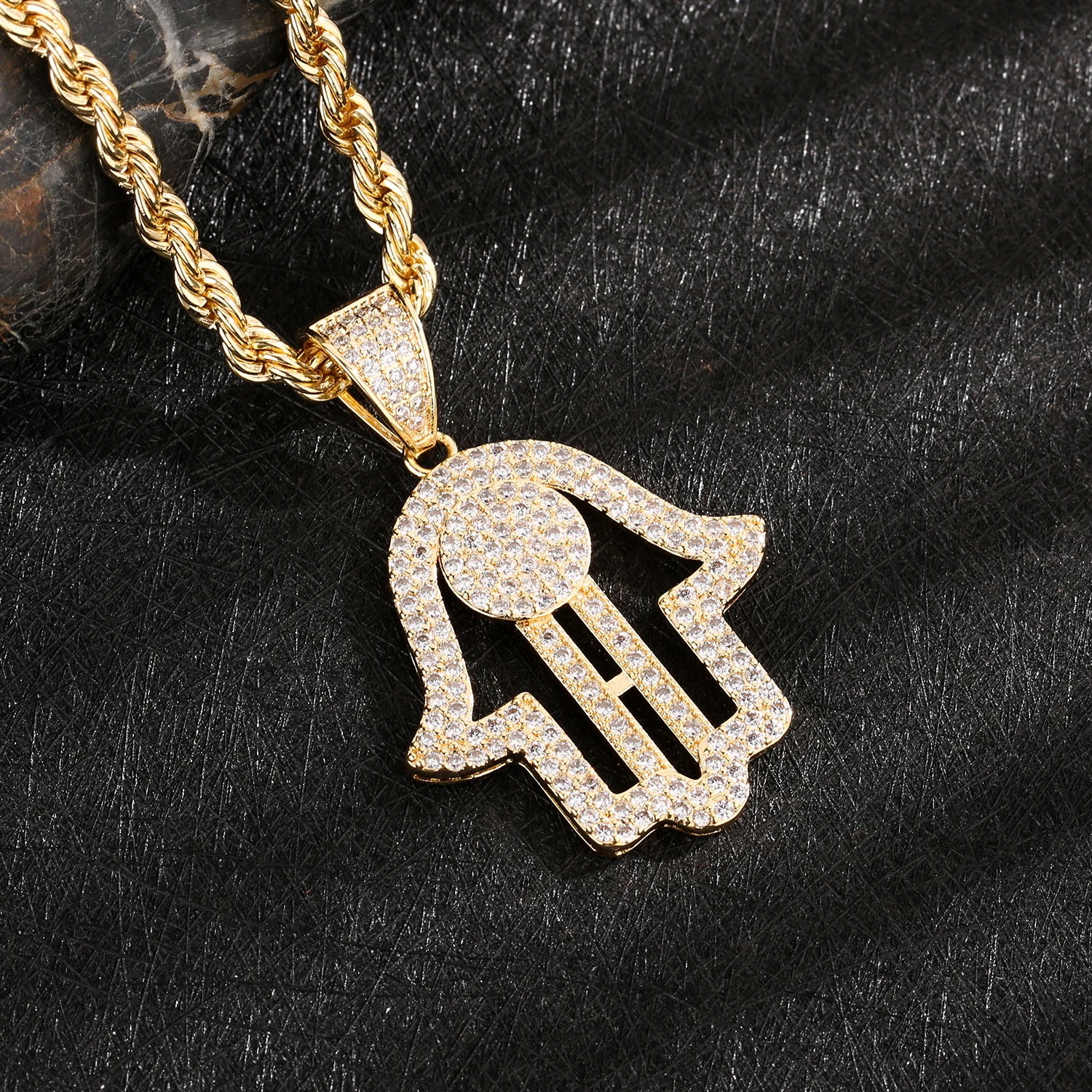Hand of Fatima Pendant, Hip-Hop Singer Pendant, Popular Religious Style for Men and Women