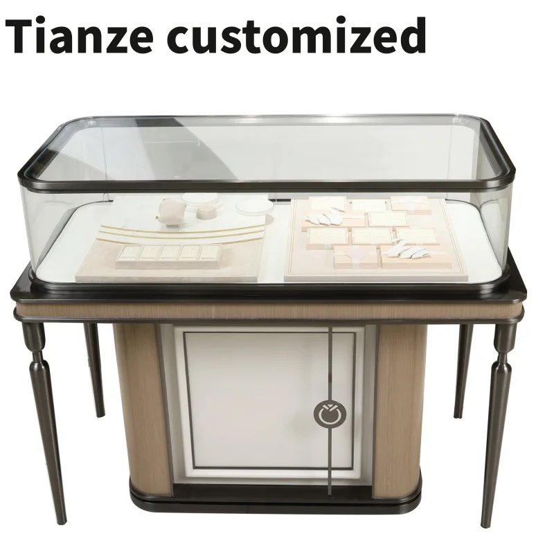 

Customized-tempered glass luxury jewelry showcase LED lighting used glass display cases counter fixtures jewelry shop