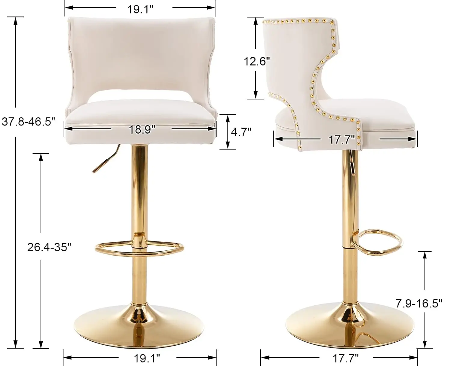 Leather Bar Stools Set of 4 Swivel Counter Height Barstools with Back Adjustable Bar Chairs with Gold Base Modern, Customized