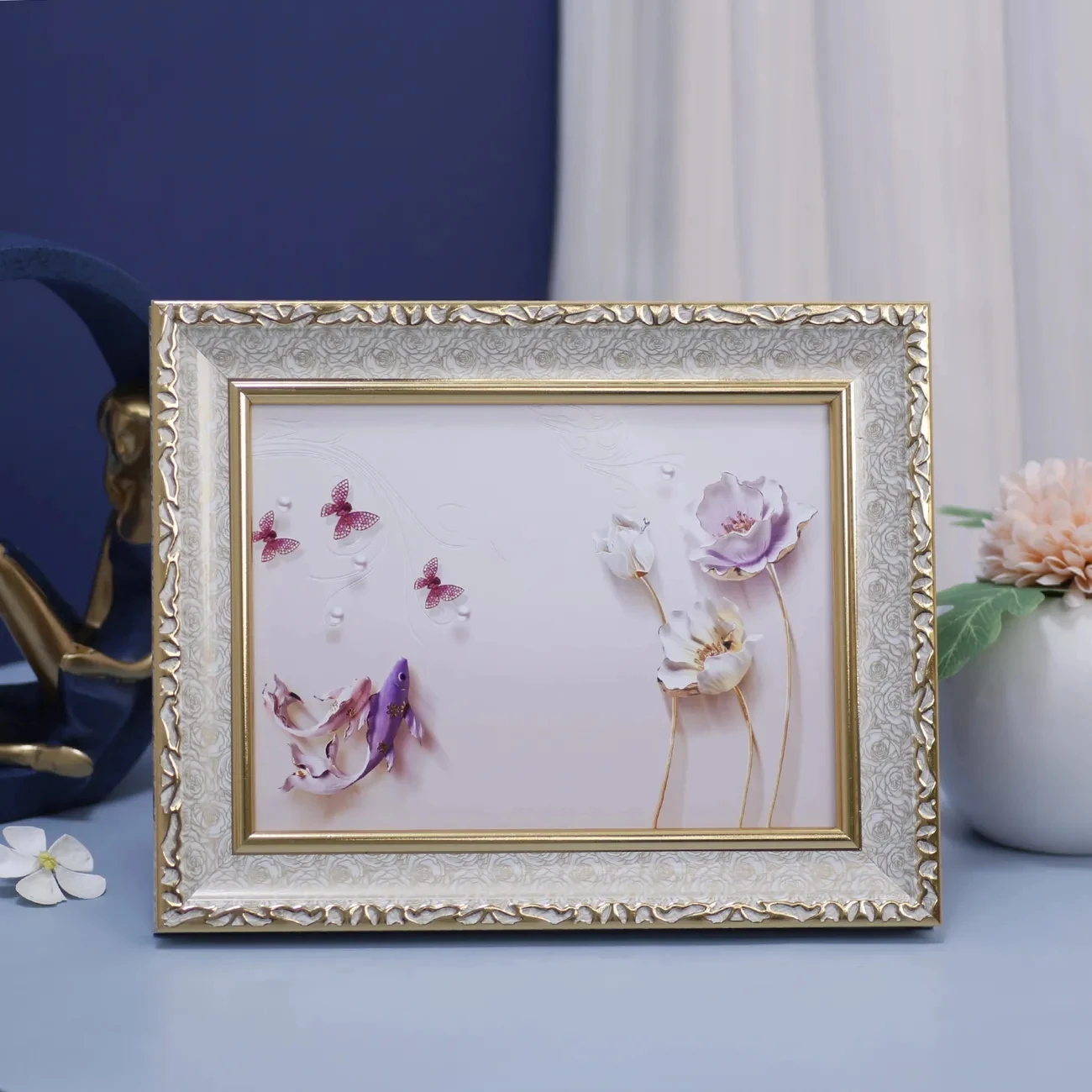 Retro Palace Style Photo Frame 6/7/8 Inch Flower Pattern Photo Frame European Style High-end Desktop Photo Frame Ornaments