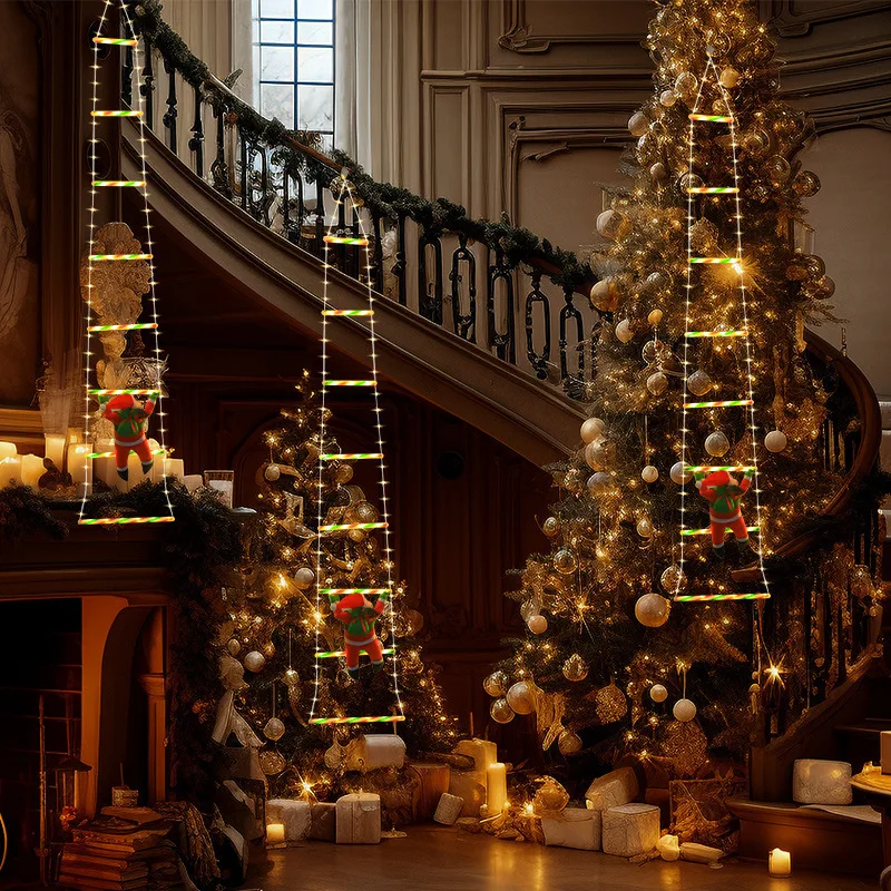 Santa Claus Ladder LED Hanging Light Christmas Decoration Ladder Light Outdoor Waterproof Eaves Decoration Lantern String