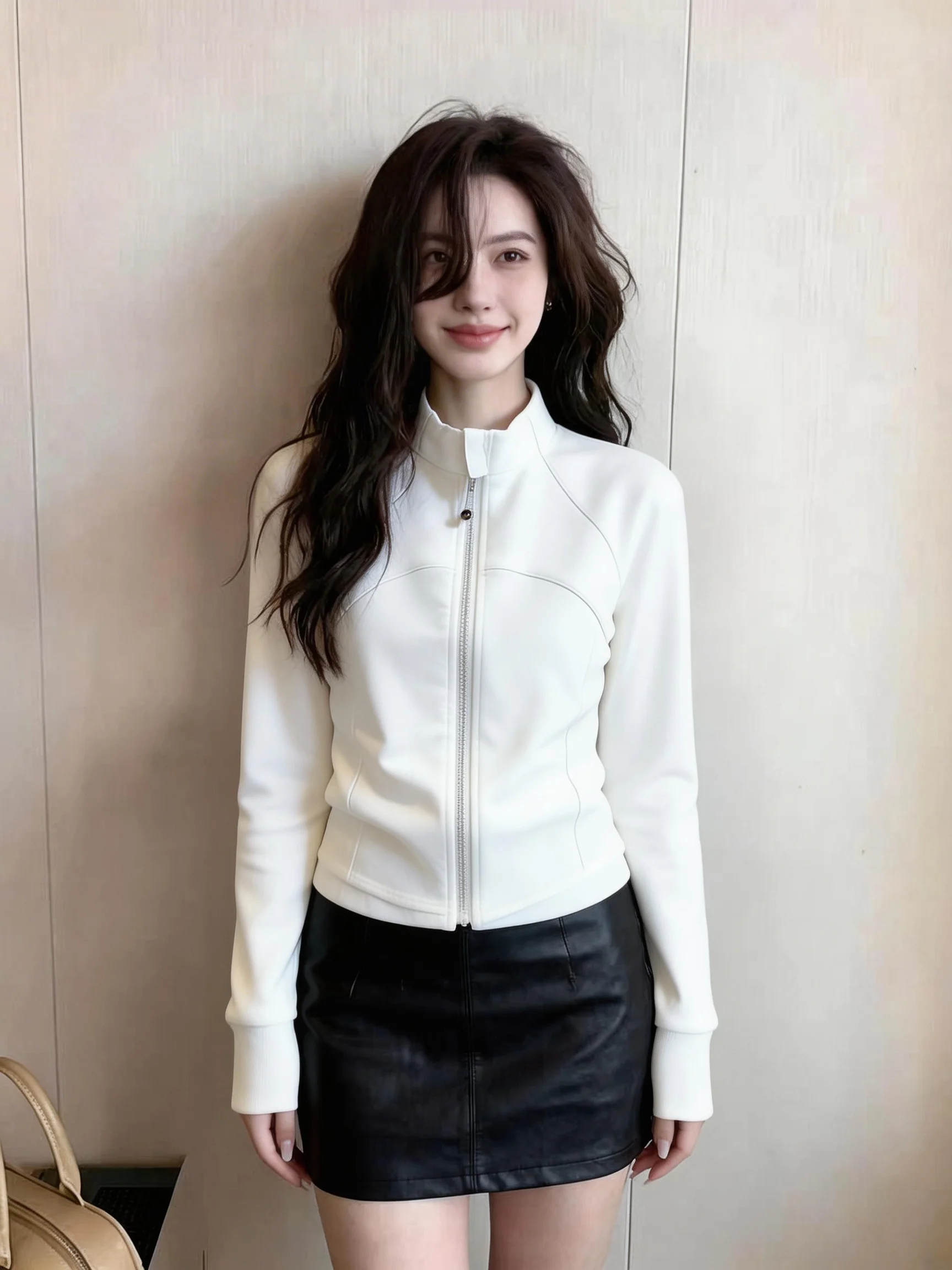 

Minimalist White Zipper Hoodie Women's Spring Autumn Slimming Short Cardigan Casual Commute Outerwear Stand Collar Sweatshirt