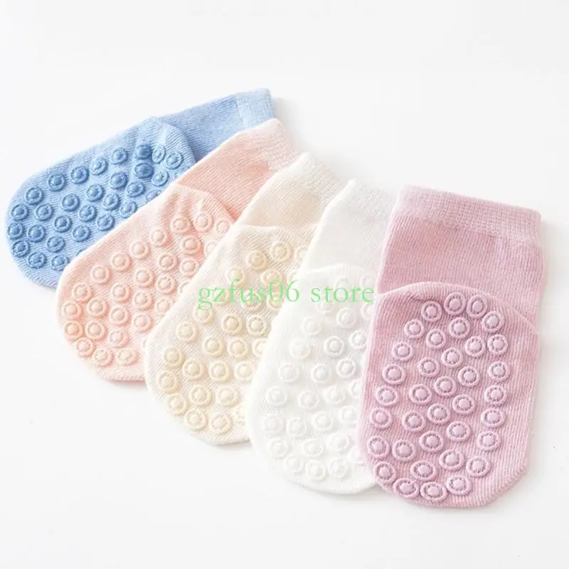 

D5QF Cotton Socks Baby Ankle Socks Toddlers Socks Breathable Grip Socks with Anti Skid Soles for Girls Boys 0-5 Years