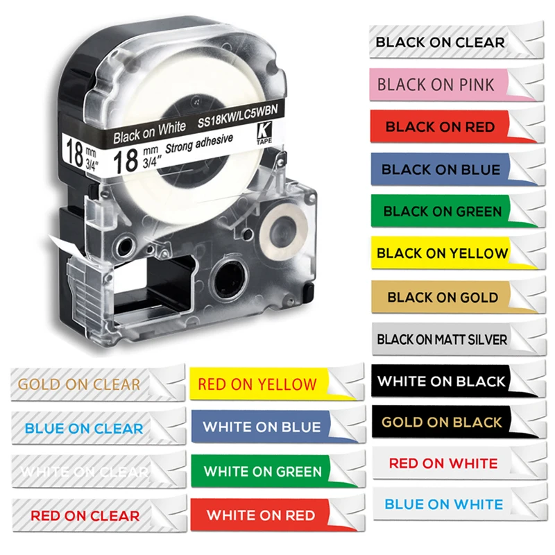 18mm Compatible ST18KW SS18KW SD18KW SC18YW label tape for kingjim/epson label maker LW300 LW400 SR150 lw400