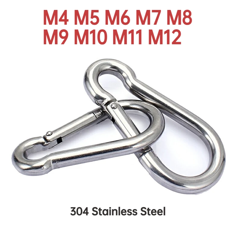304 Stainless Steel M4 M5 M6 M7 M8-M12 Multifunctional Spring Snap Carabiner Quick Link Lock Ring Hook For Yoga Swings Hammocks