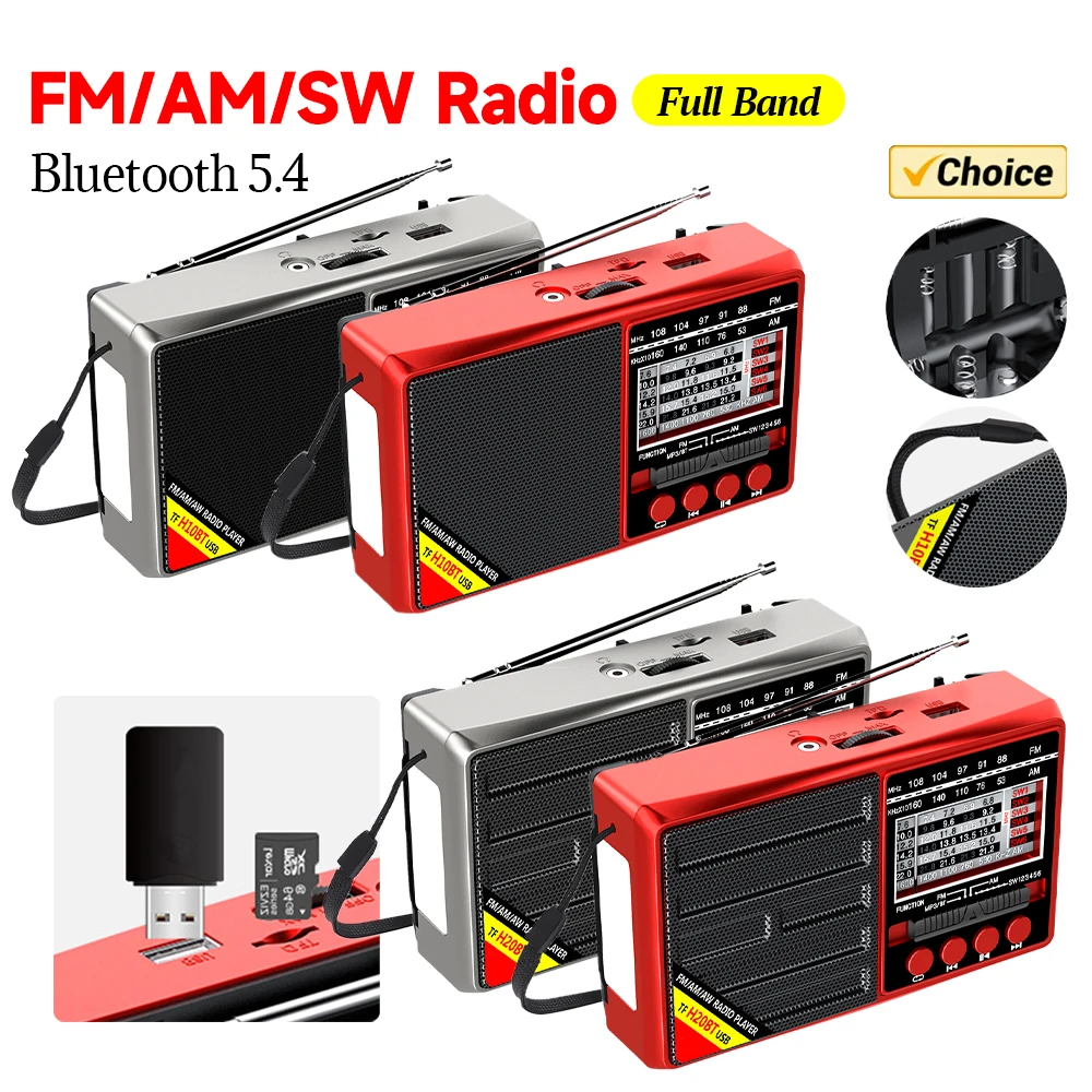 FM/AM/SW Full Band Portable Radio Battery Operated Portable Shortwave Radio Support TF Card Broadcasting Player Radio for Elder