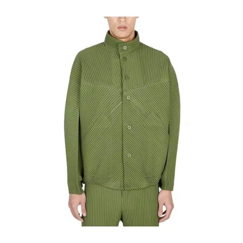 ISSEY Jacket Japanese Miyake-style pleated autumn/winter stand-up collar single-button patchwork design jacket top