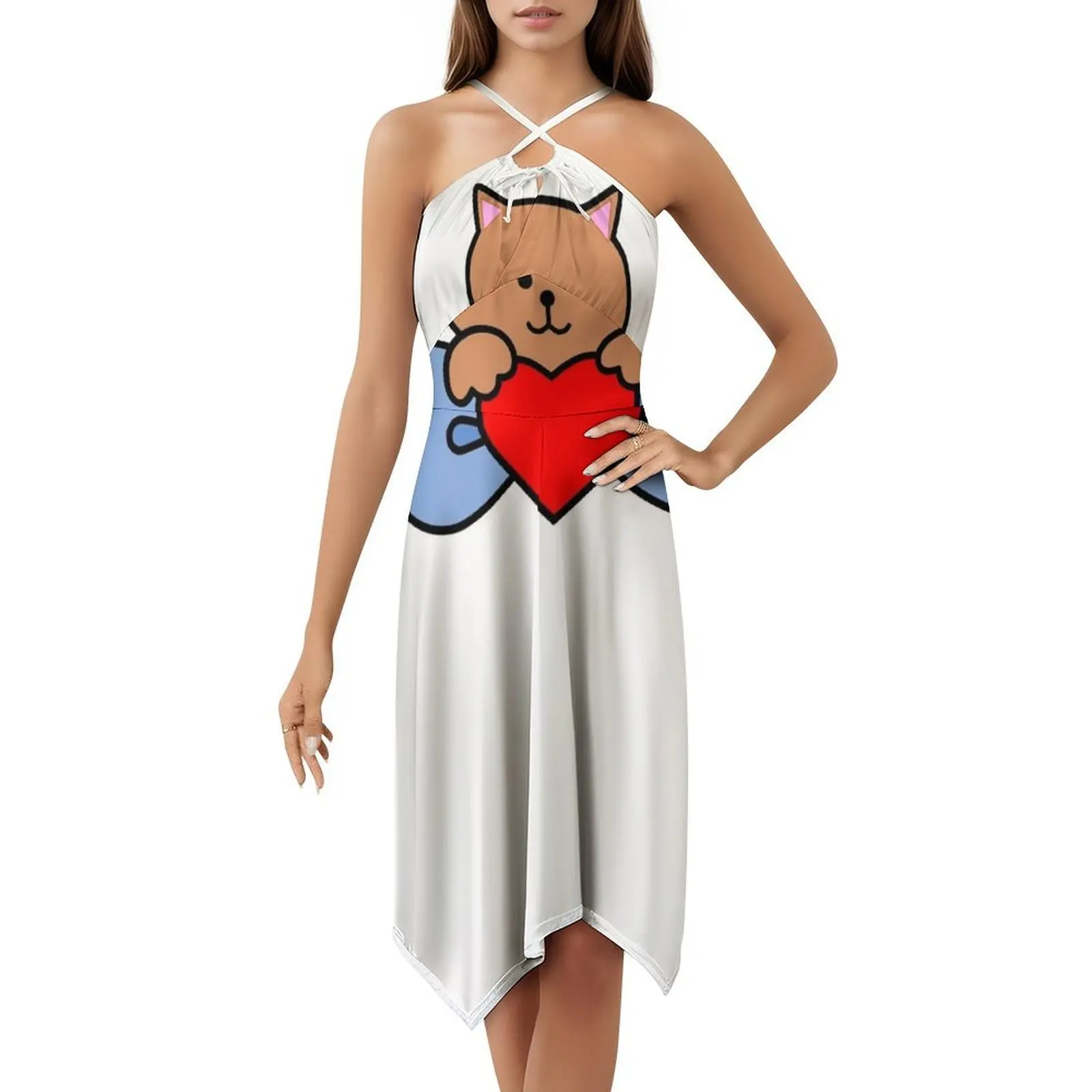 لطيف كيتي القوس الأزهار سموك فستان للنساء الربيع الصيف فستان كاجوال للحزب لطيف كيتي القوس لطيف كيتي القط 90S الحب الطرف #5