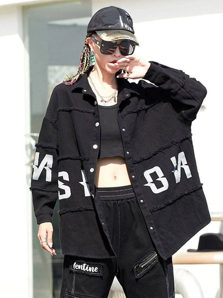 Max LuLu 2023 Spring Fashion Clothes Womens Classic Vintage Black Denim Jacket Females Korean Printed Leisure Loose Punk Coats