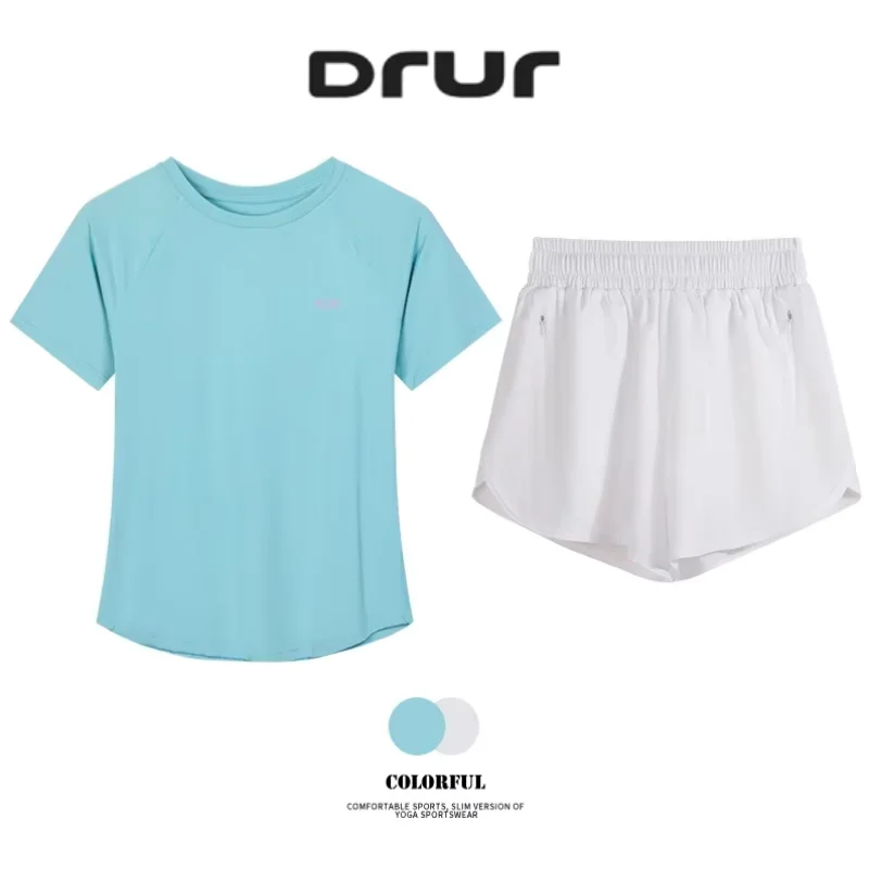

Спортивный комплект DRUR для женщин, быстросохнущий летний комплект из 2 предметов для бега, спортивные топы, шорты, комплекты одежды для фитнеса, одежда для тренировок, новинка 2023 года