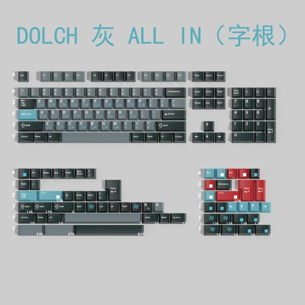 PBT Keycap Cherry Profile DOLCH Keycaps Dye Sublimation Key Caps Cherry Profile Keycap For  ISO Enter 2.25U 2U Spacebar 1.75u 2u