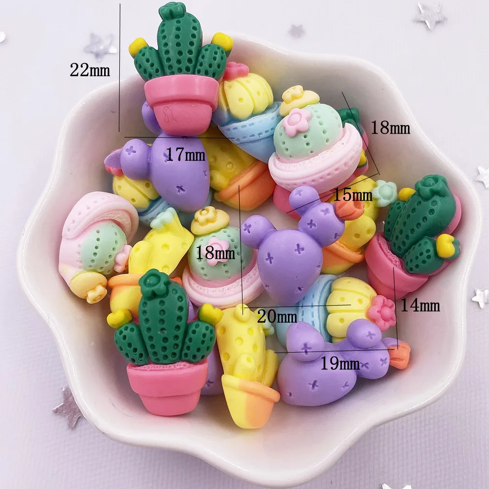 Resin Kawaii Colorful Painted Cartoon Cactus Flatback Stone Figurine 20PCS Scrapbook DIY Decor Home Accessories Crafts OM110