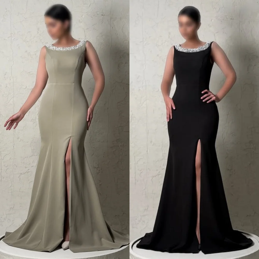 

Customized High Quality Classic Jersey Beading Pleat Mermaid Scoop Neck Long Dresses Bespoke Occasion Dresses Matching Elegant