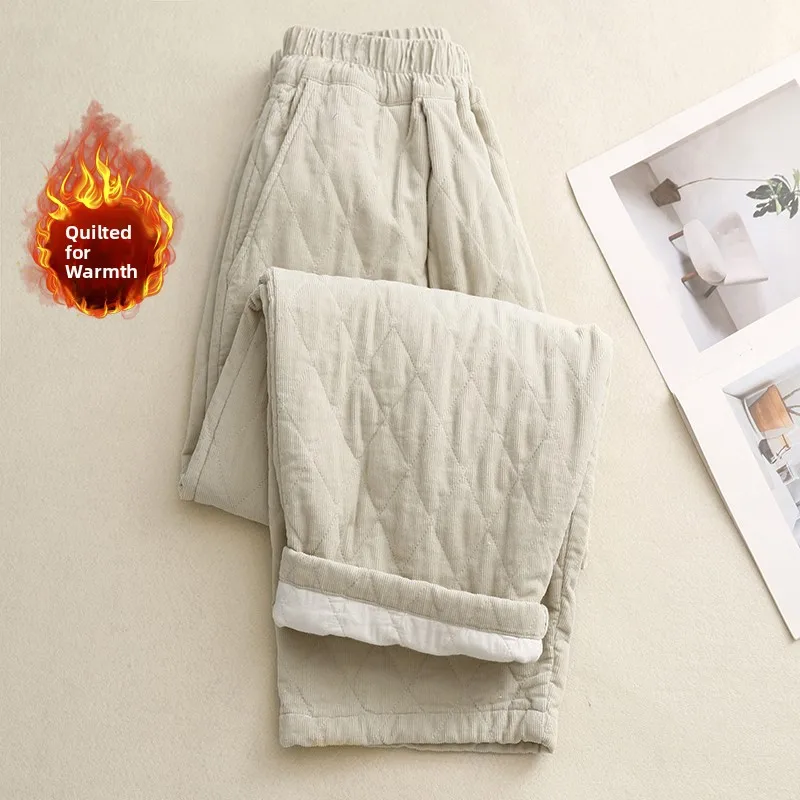 Pantaloni in cotone a gamba dritta a vita alta Pantaloni invernali caldi e casual Capispalla da donna Pantaloni larghi dimagranti taglie forti