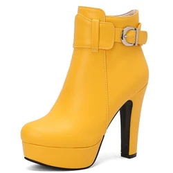 Women's Ankle Boots Platform Black Blue Red Yellow Short Boot High Heels Buckle Party Shoes Lady Big Size 45 50 New 2025 Winter