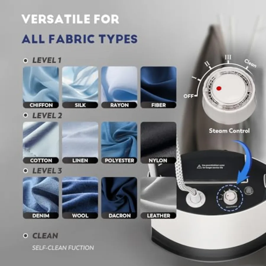 Stojący parownik do ubrań z funkcją płaskiego żelazka: Szybkie nagrzewanie w 25 sekundach, ciągły strumień pary przez 1 godzinę, mocny parownica Inc.