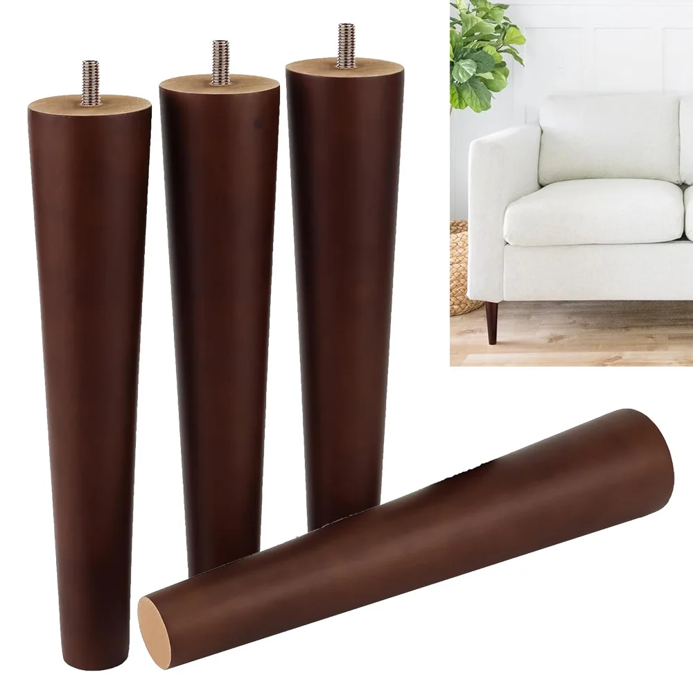 

Коричневые ножки для мебели из каучукового дерева, прямые конические деревянные опоры для диванов, шкафов, комодов, стульев, столов