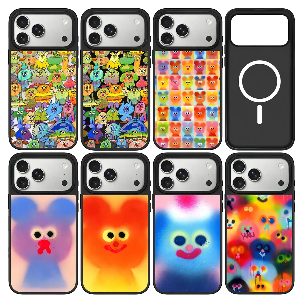 

Cartoon Graffiti Bear Face Mirror Surface Magnetic Phone Case Cover for IPhone 13 14 15 16 17 Pro Max Case for IPhone Air