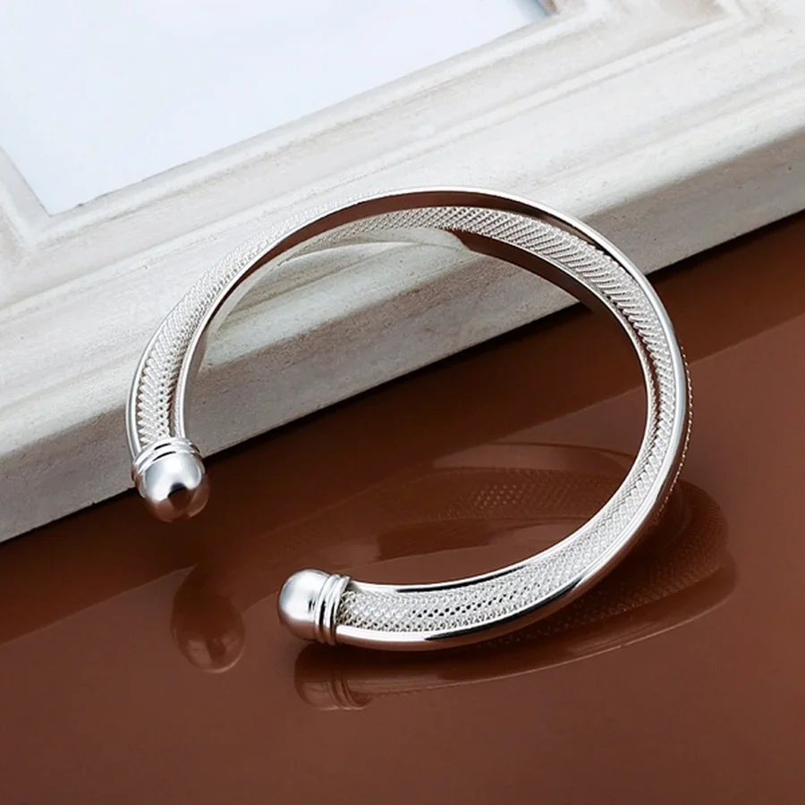 for women lady wedding elegant retro trend hypotenuse net circular openings bracelet fashion 925 Sterling Silver jewelry B019