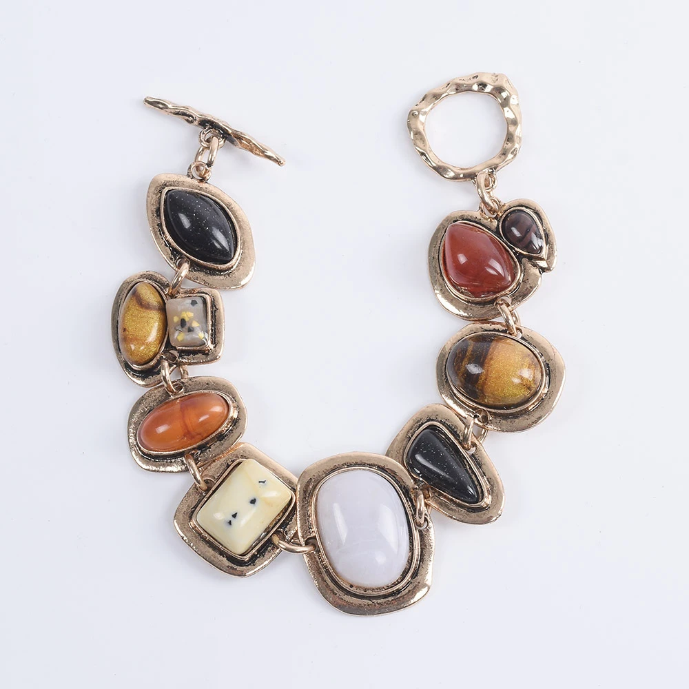 Retro Colorful Natural Stone Bracelets Creative Unique Crystal Glass Bangles for Women Exquisite Fashion Jewelry Gifts Wholesale