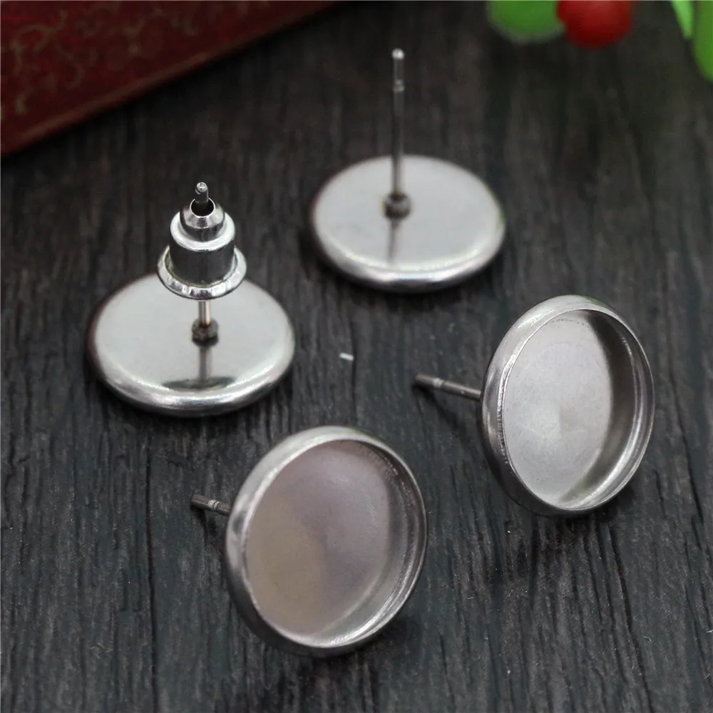 ( No Fade ) 10mm 20pcs/lots 2 Style Stainless Steel Earring Studs,Earrings Blank/Base,Fit 10mm Glass Cabochons,Buttons;