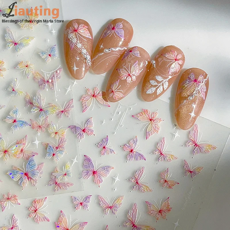 

Flash Butterfly Nail Charms Relief Art Stickers Manicure Self Adhesive Sticker Designs High Quality Accessories Decoration