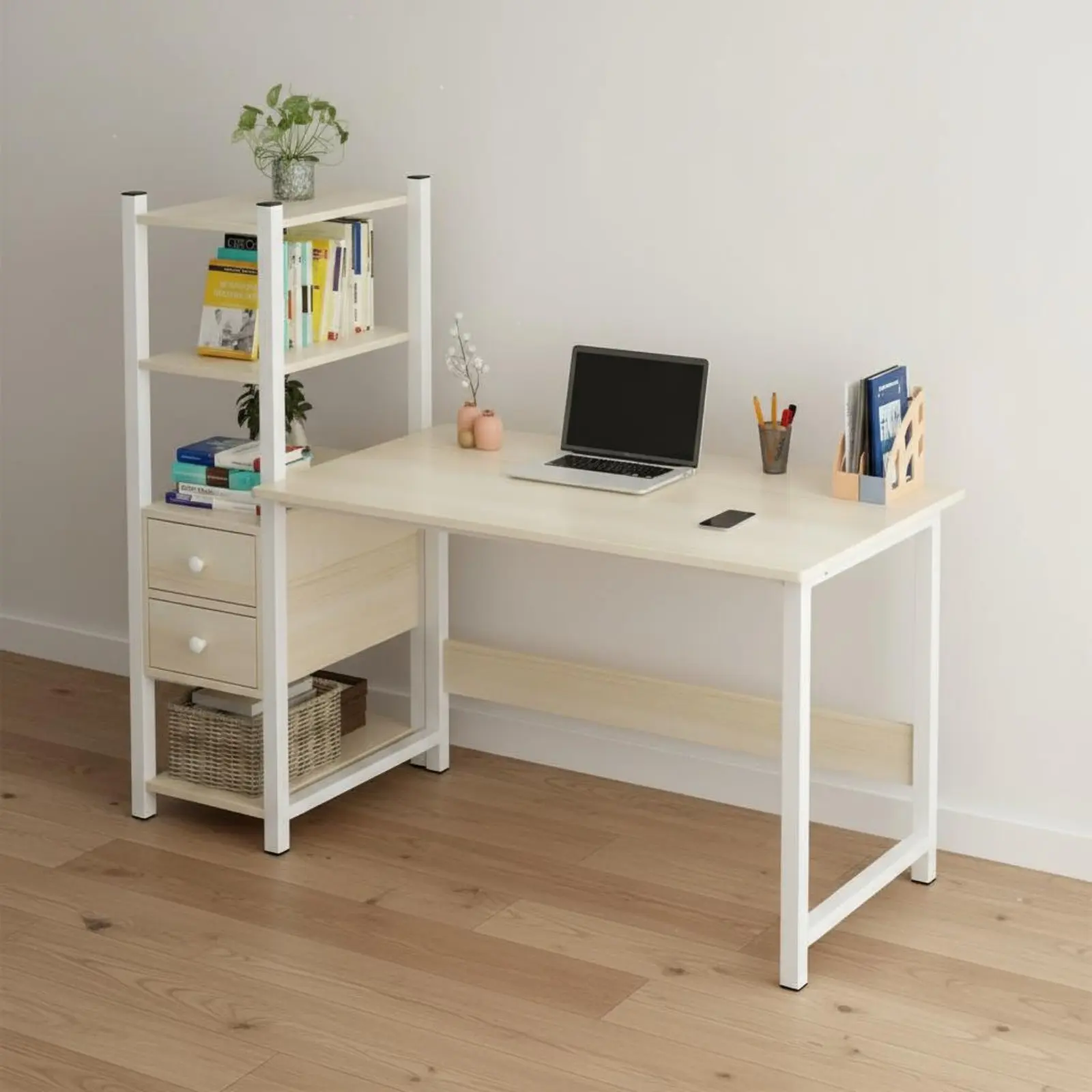 Computer Desk Shelving Unit Multi-Functional Computer Desk with Hutch Study Table Shelving Unit Sturdy Construction Cross-Brace