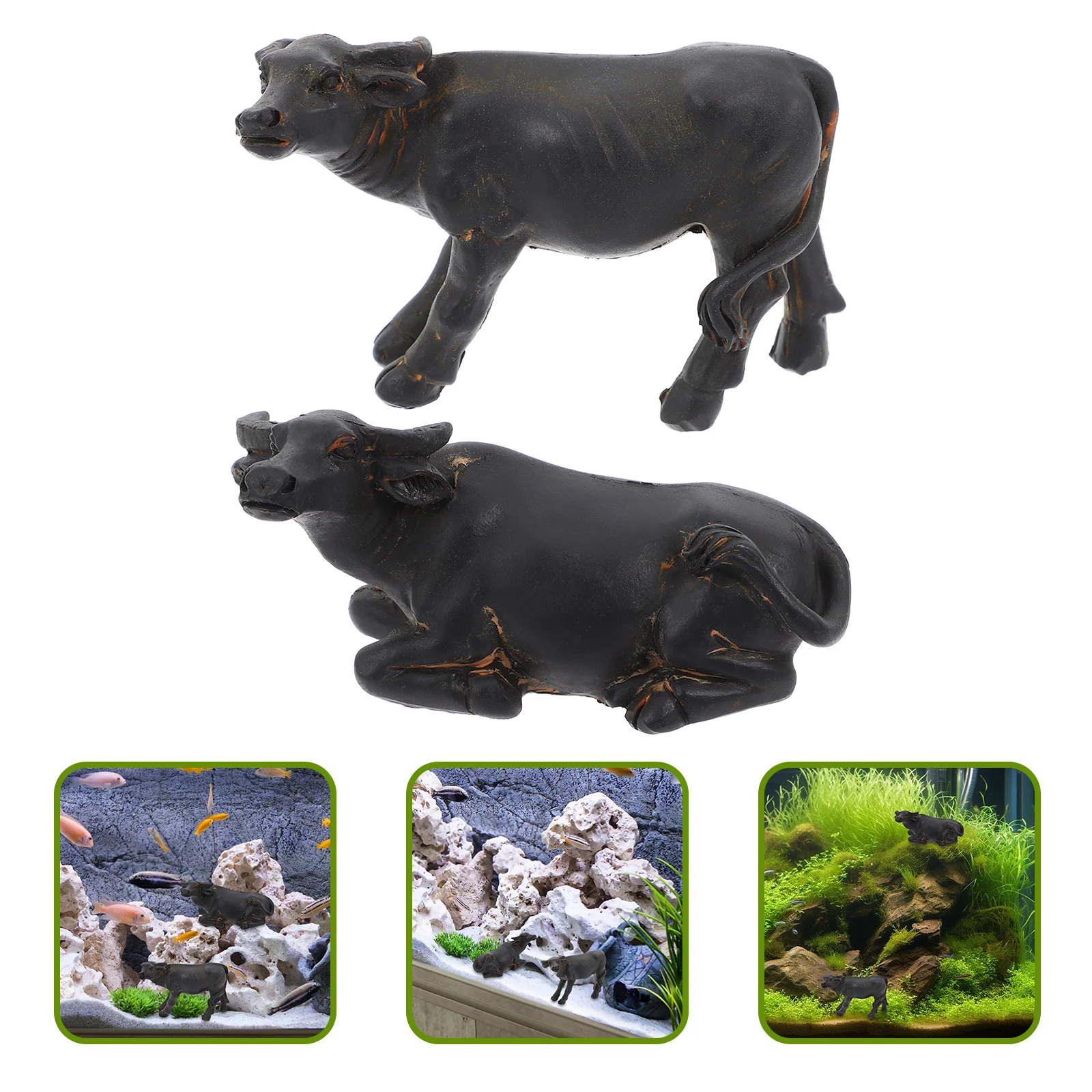 

2Pcs Resin Buffalo Ornament Fish Tank Landscaping Miniature Decoration Safe Material Versatile Use Mini Buffalo Ornament