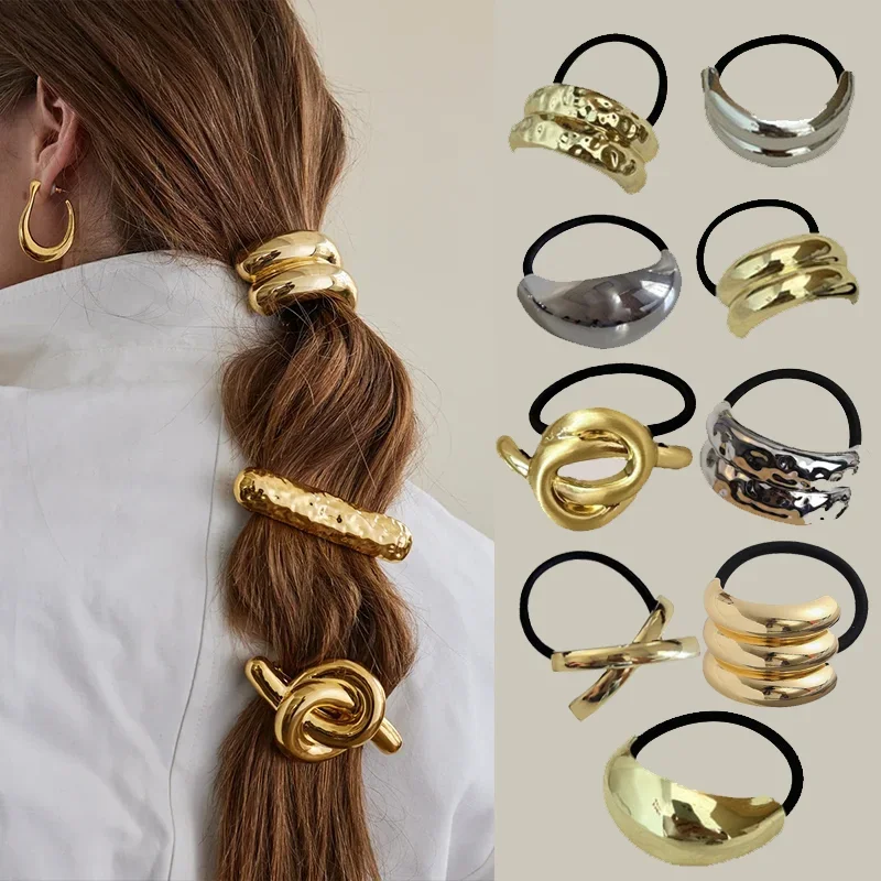 New Metal Irregular Golden Color Hair Bands Elastic Hair Scrunchies Hair Rope Headbands Women Girls Hair Accessories Gifts