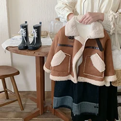 Boys And Girls Winter Korean Style Fur One-piece Deerskin Velvet Warm Coat