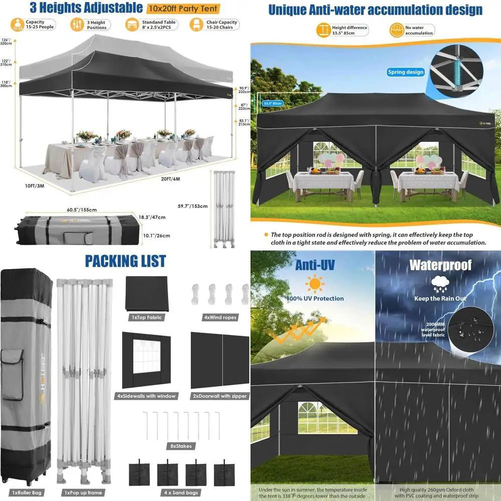 

Тент-шатер 10x20 футов для мероприятий и вечеринок, сверхпрочный, легко устанавливаемый, с 6 боковыми стенками, уличный коммерческий шатер или павильон для свадебных мероприятий, с роликовой стойкой