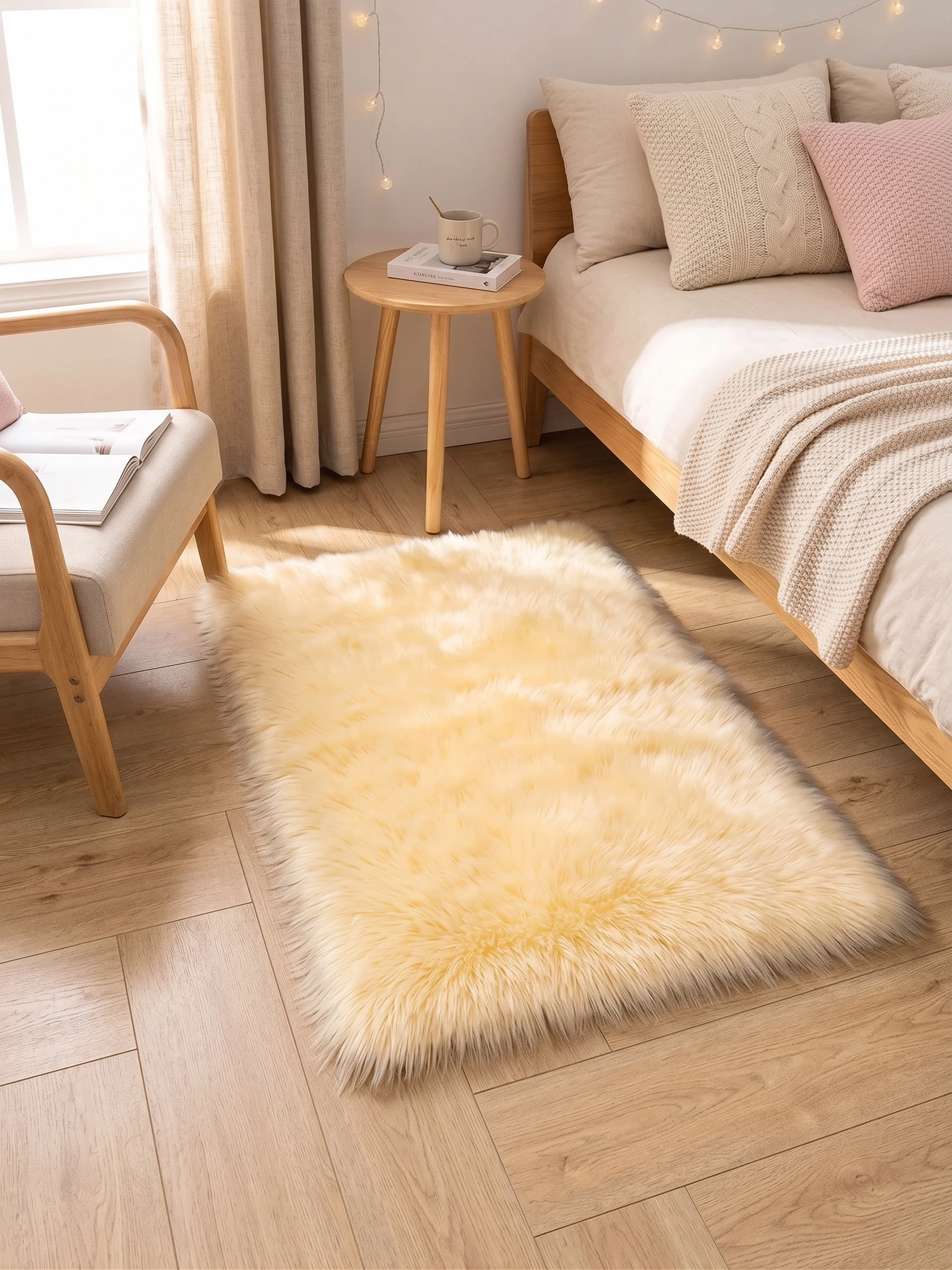 Imitation Wool Plush Irregular-Shaped Carpet, Warm and Comfortable Non-Slip Floor Mat, Decorative Rug for Living Room and Bedroom