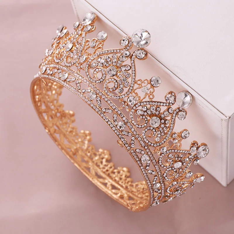 Vintage Silver Color Tiaras Crystal Round Big Crown Bridal Crown Tiara Wedding Queen Crown Hair Jewelry Bride Hair Accessories image 3