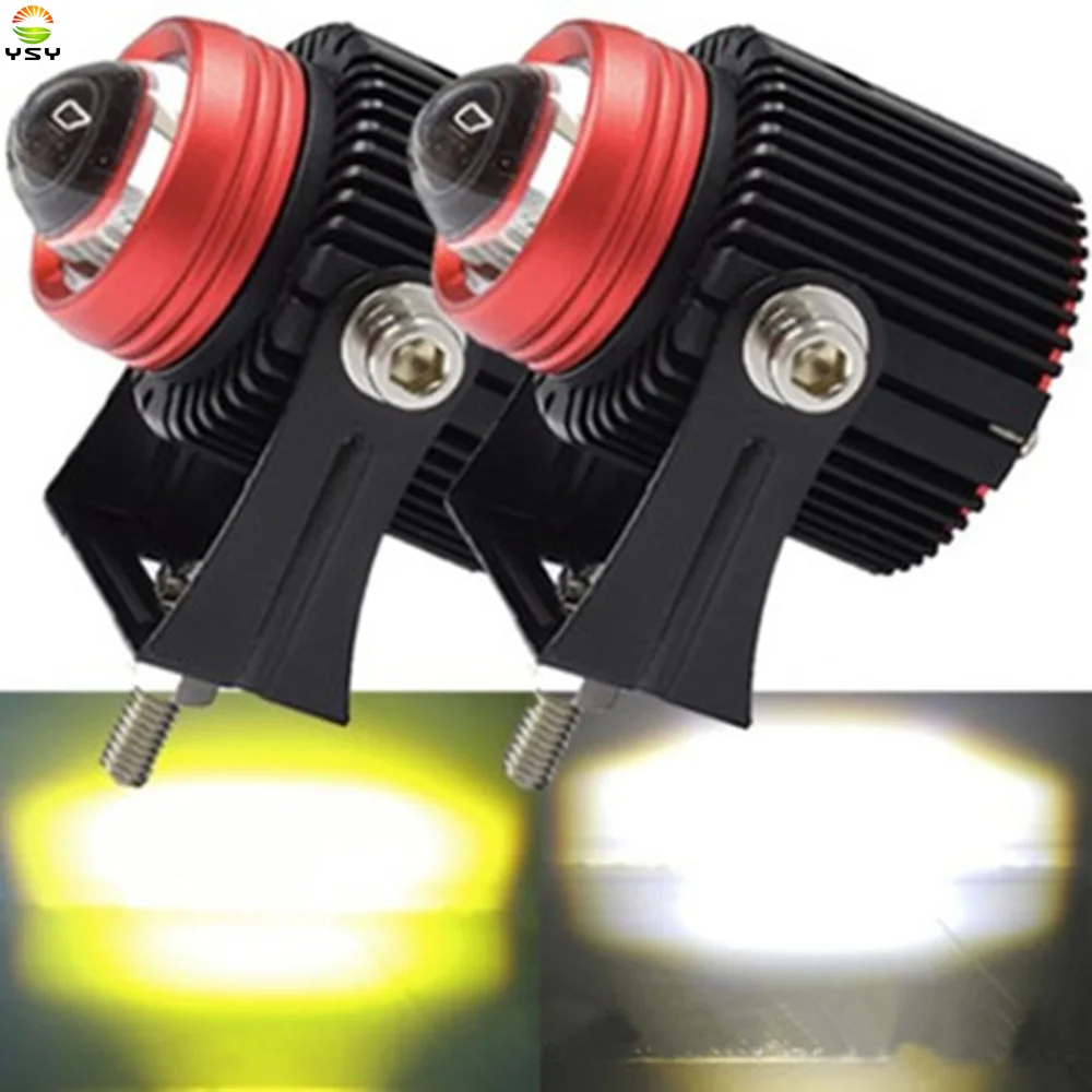 

1set 20W LED Motorcycle Work Light Dual Color Hi/Lo Beam Spotlight Mini Lens Car Headlight DC 12V 24V Fog Lamp Yellow White