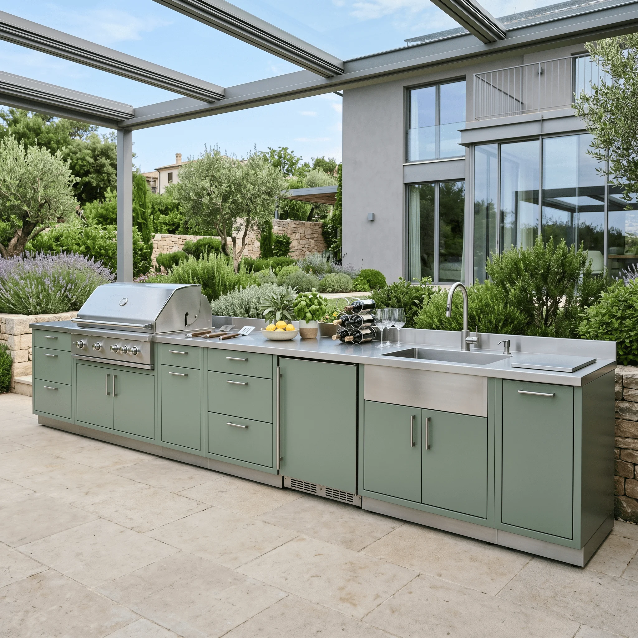 FOODLINE Black Aluminum Outdoor Kitchen Island With Soft Close Drawers BBQ Storage Cabinet