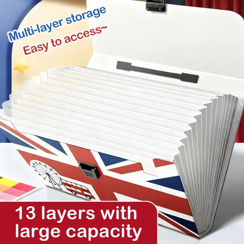 

New 13 Layer Expanding Folder Large Capacity Portable A4 File Bag British Style Document Organizer School Office