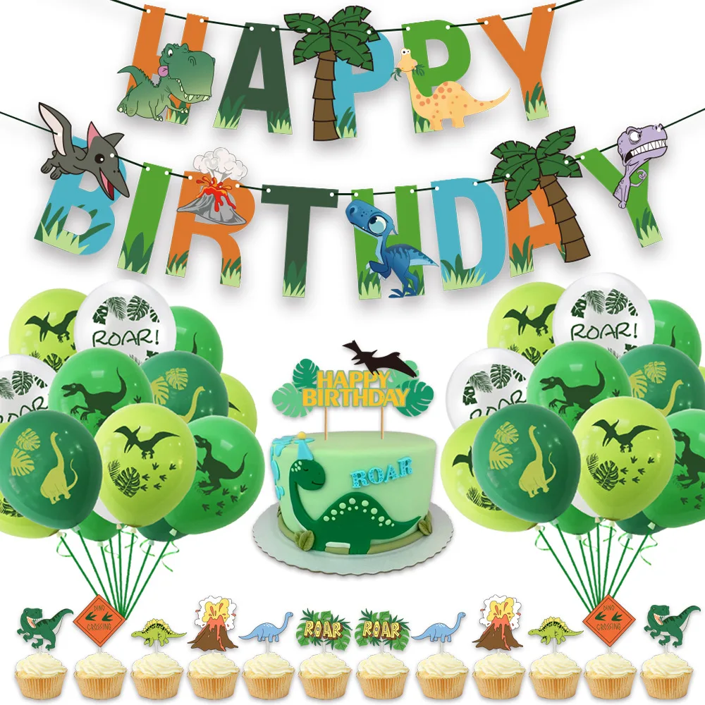 Suministros de decoración para fiesta de cumpleaños de dinosaurios, bolsas de regalo verdes de Safari de la selva, vasos de papel, platos, globos de