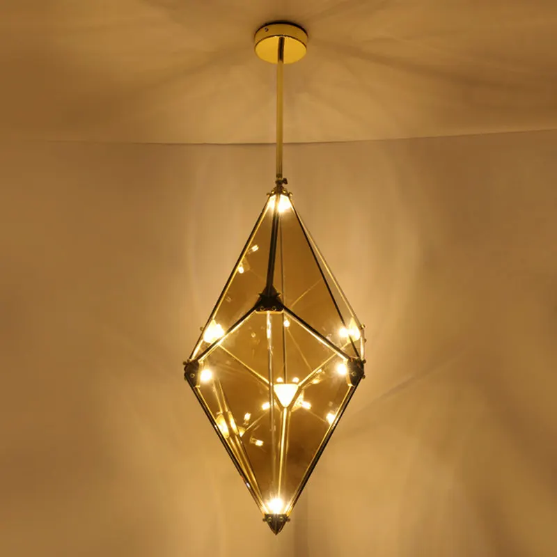 Modern Glass Led Pendant Light G4 Bulbs Creative Amber Smoky Gray Diamond Chandeliers Living Room Restaurant Deocoration