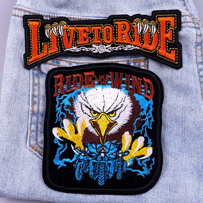 Heart Skull Iron On Patches For Clothing Apparel Tiger Embroidered Patches On Clothes Motorcycle Biker Stripes Wolf Badges Patch