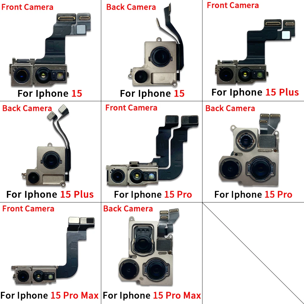 1Pcs Tested Well For IPhone 15 Pro Max / For IPhone 15 Plus Back Big Main Camera Module And Front Small Camera Module Flex Cable