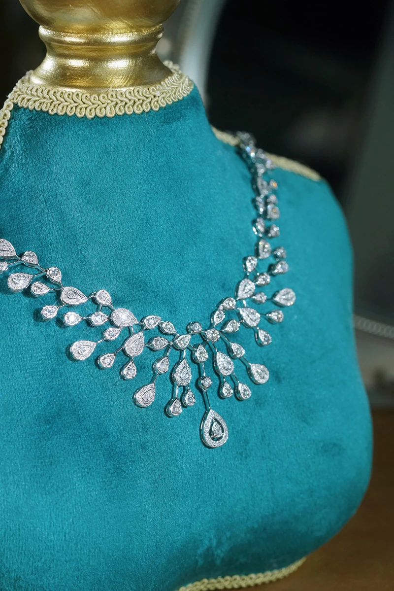 KUGG 100% 18K White Gold Necklace Luxury Vintage Style 6.80carat Real Natural Diamond Necklace for Women High Party Jewelry