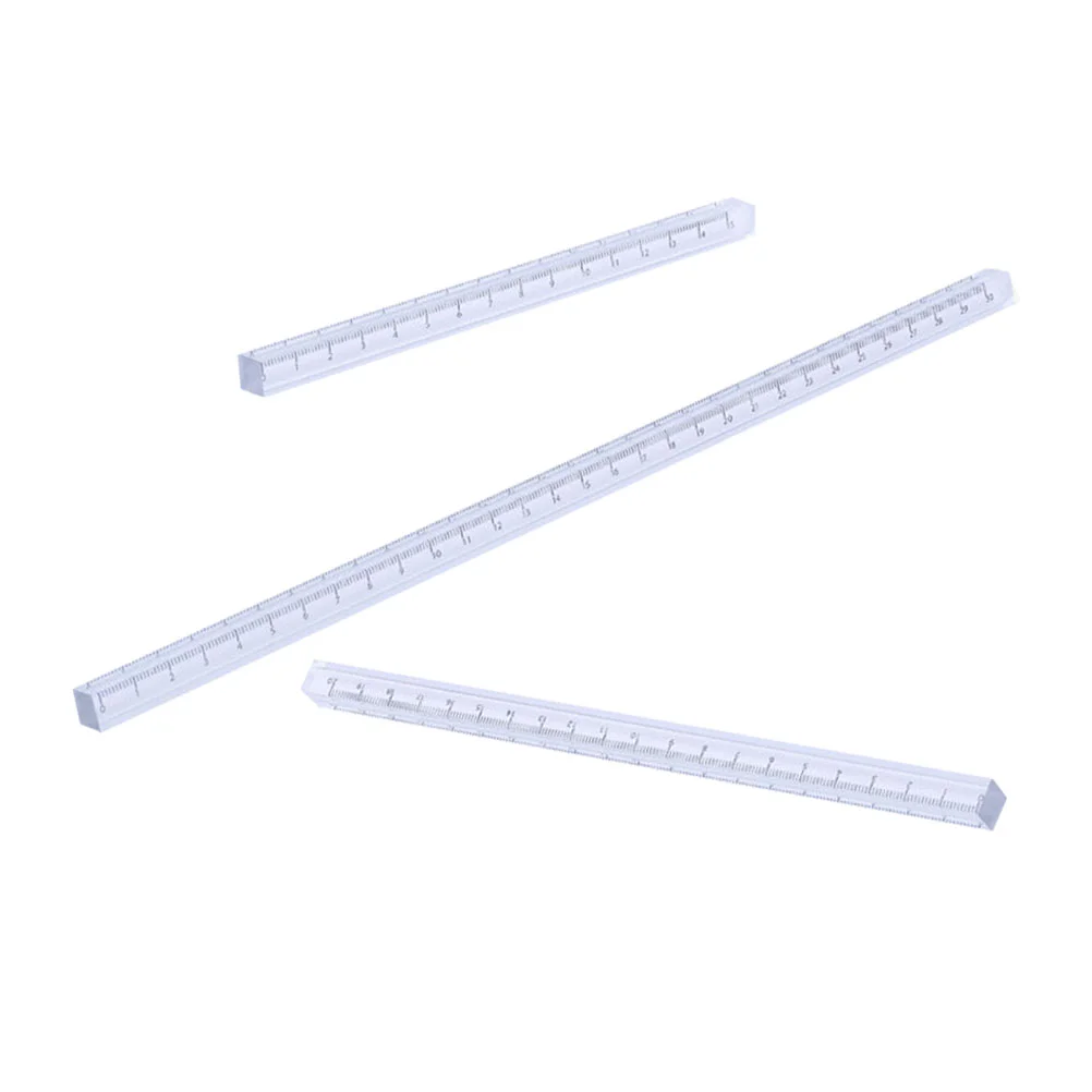 3 Pcs Transparent Ruler Set Acrylic Straight Measuring Tool Drawing Accessory Student Stationery Office Scale