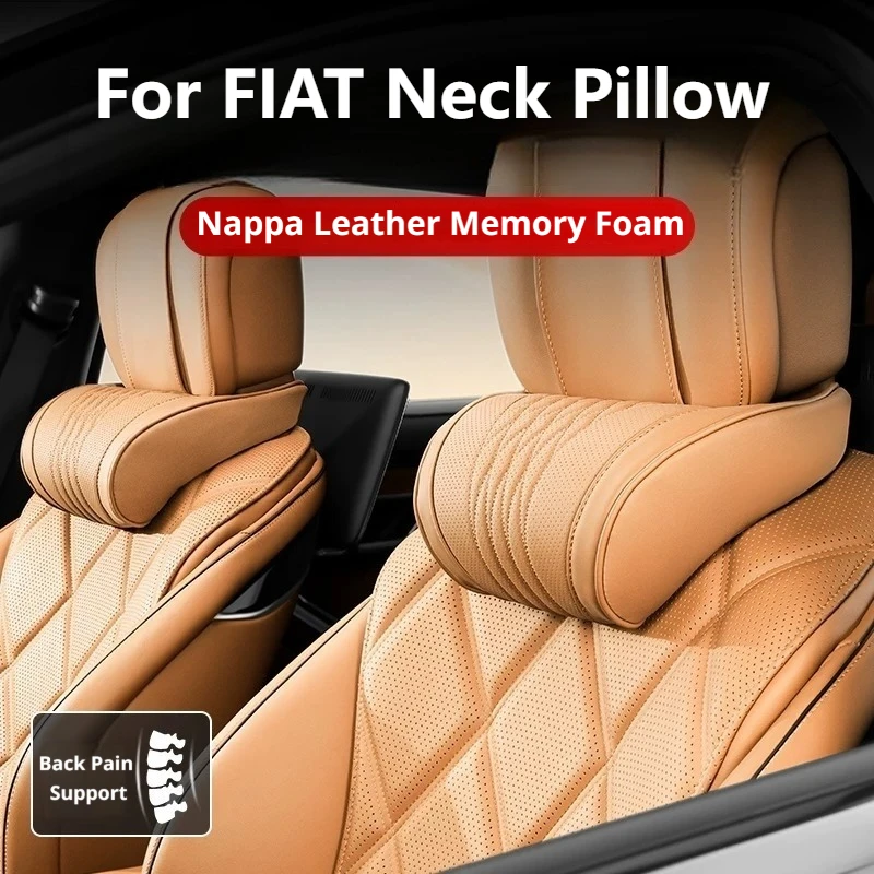 Car Headrest Pillow 2 Pcs Nappa Leather For FIAT 500 500X 500L Tipo Panda Doblo Scudo Fiorino Ulysse Car Interior Accessories