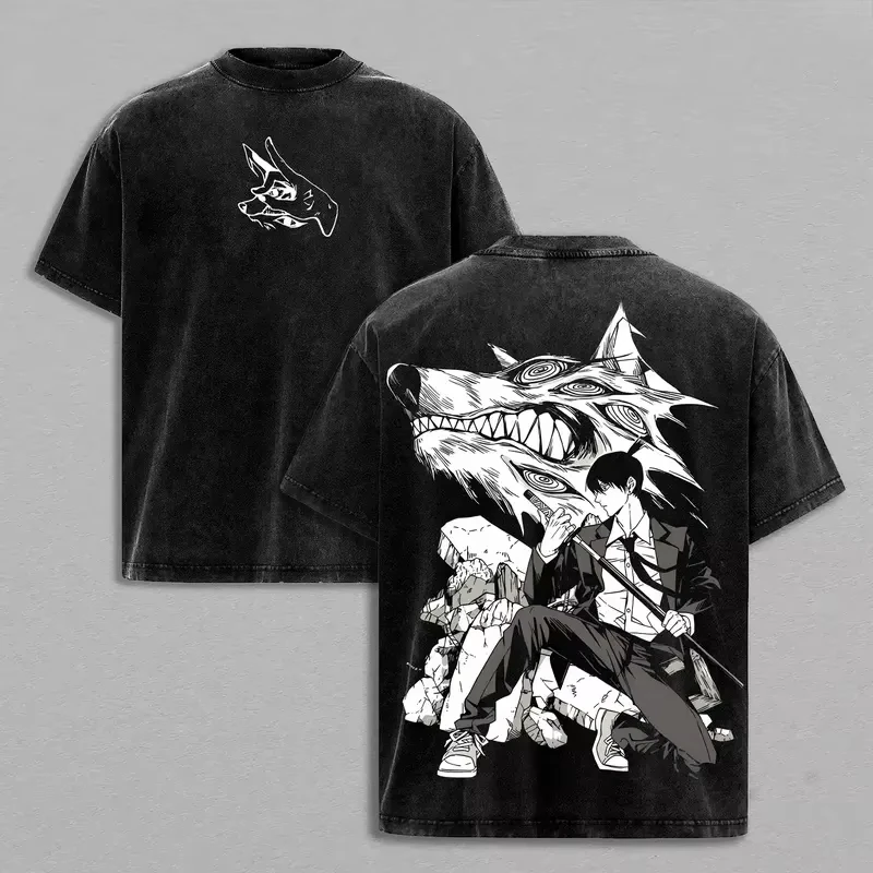 2026 Manga Chainsaw Man Hayakawa Aki Printed T-shirt Men's and Women's Washed T-shirt High Quality Vintage Cotton T-shirt Tops