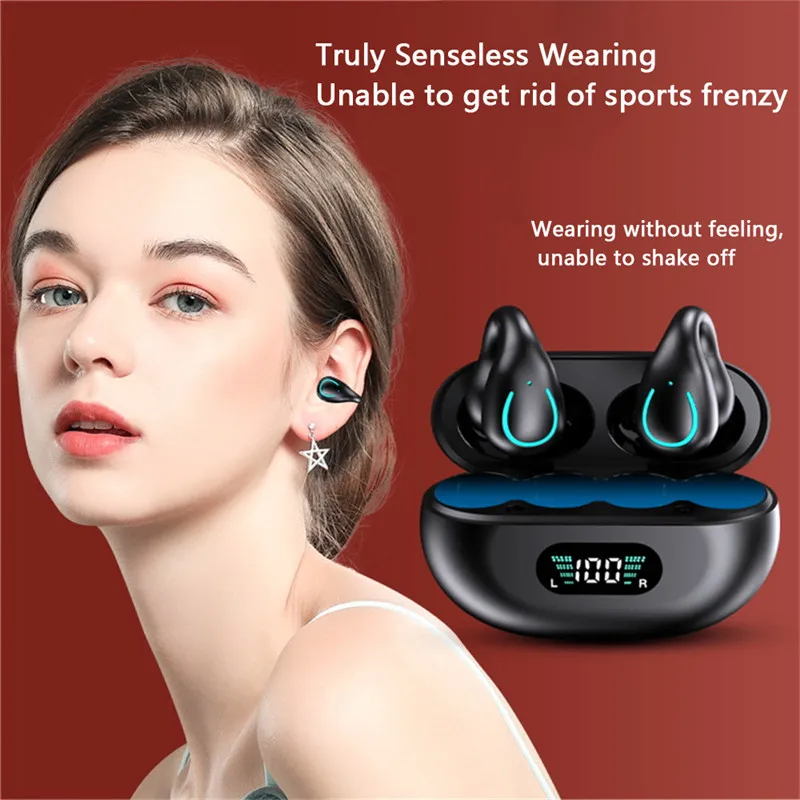 Wireless Bluetooth Earphones Earring HIFI Bass Music Headphones Ear Clip Sport TWS Earbuds Game Headset PK Ambie Sound Earcuffs