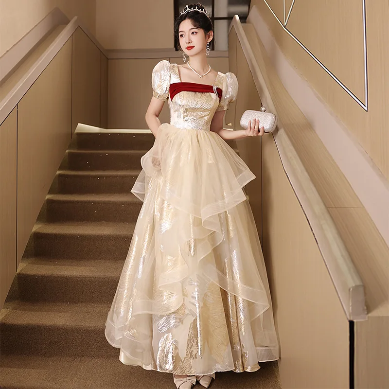 

Элегантное женское вечернее платье для свадьбы и помолвки, длинное, с завышенной талией, модное, из полиэстера, с коротким рукавом, для торжественных мероприятий