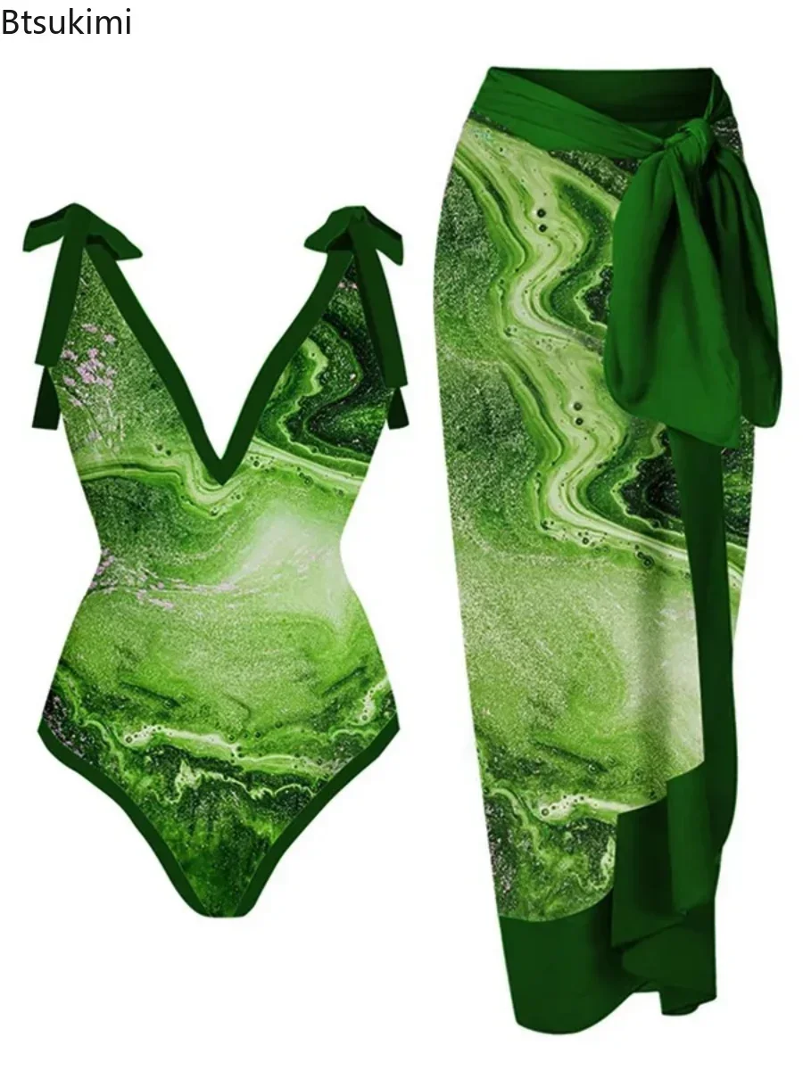 New 2026 Vintage Bikini Women One Piece Swimsuit Swimwear Skirt Backless Beach Dress Designer Bathing Suit Surf Wear Beachwear