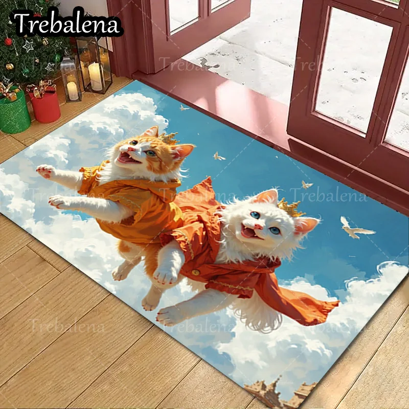 

1pc Welcome Door Mat Cute Flying Cats Doormat Soft Indoor Outdoor Rug Welcome Mat