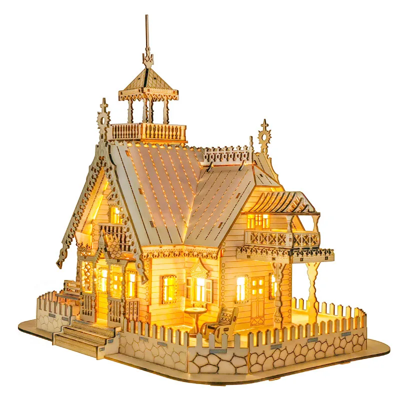 

3D Wooden Puzzle Villa Model Kit - DIY Laser-Cut Jigsaw, Realistic House Building Toy, Educational Hobby Craft for Adults & Kids