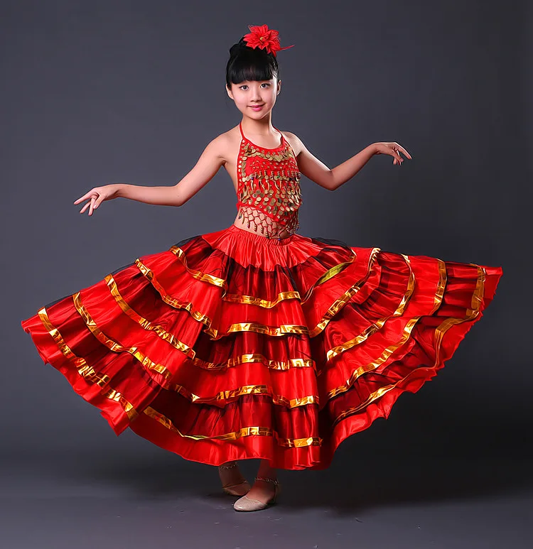 Kids Flamenco Skirts Spanish Flamenco Dance For Girl Spanish Senrite Flamenco Dancer Fancy Dress Costume